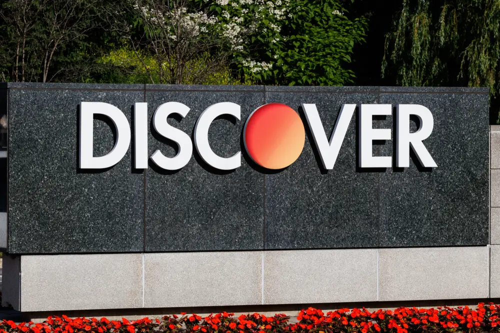 Discover Financial Services headquarters sign amid $1.2 billion interchange fee settlement