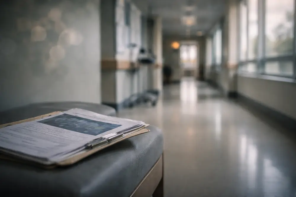 Hospital corridor representing investigation into Dupixent and alleged lymphoma risk in wrongful death lawsuit